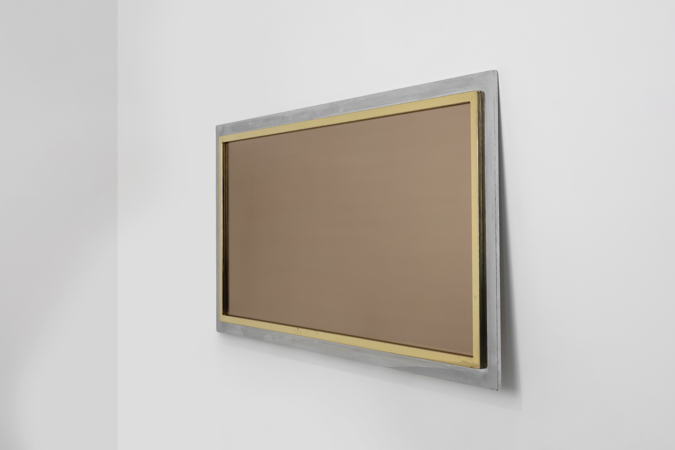 Large Mid-Century Belgo Chrome Mirror in Metal and Fumé Glass, Belgium 1980sthumbnail